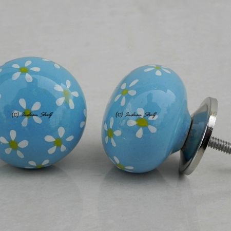 Turquose Yellow Flower Knob (1)